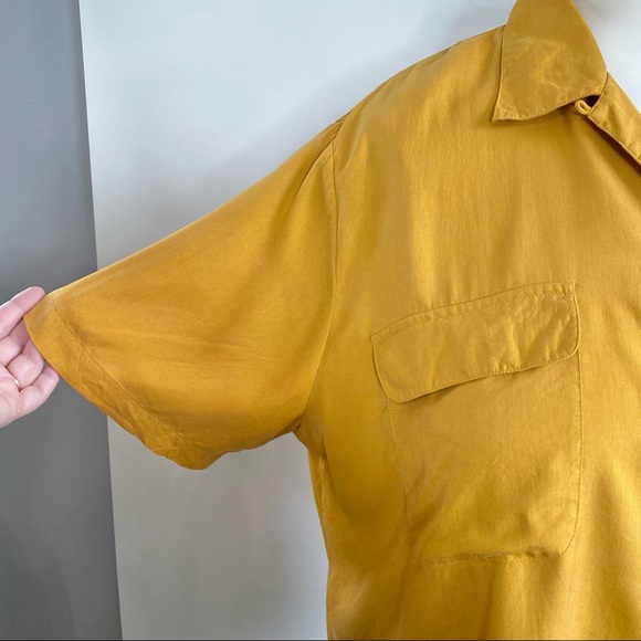 Vintage 90s Y2K mustard marigold silk blouse 1X - Picture 5 of 9
